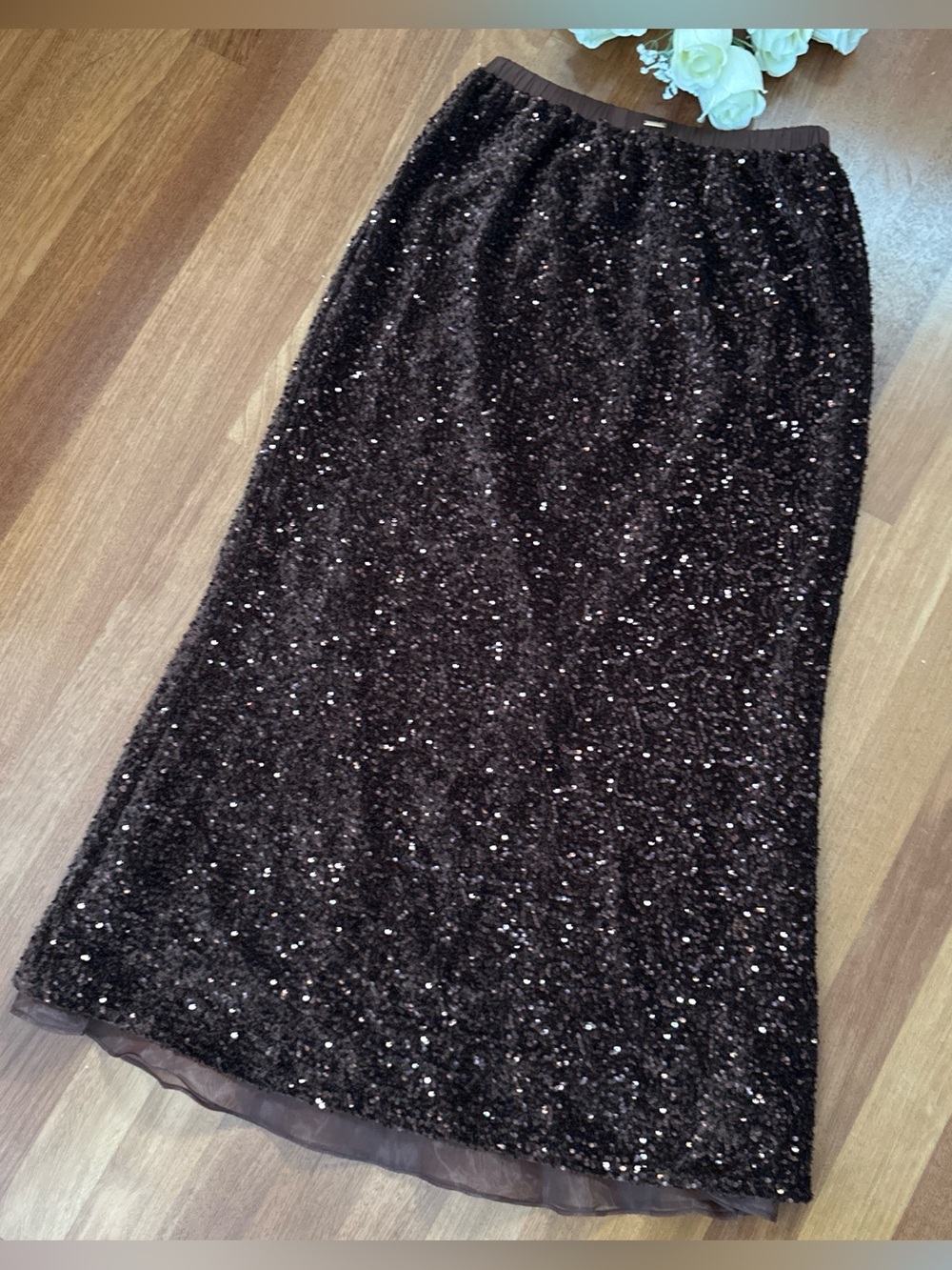 Sequined Brown Maxi Skirt - Elegant Evening Skirt